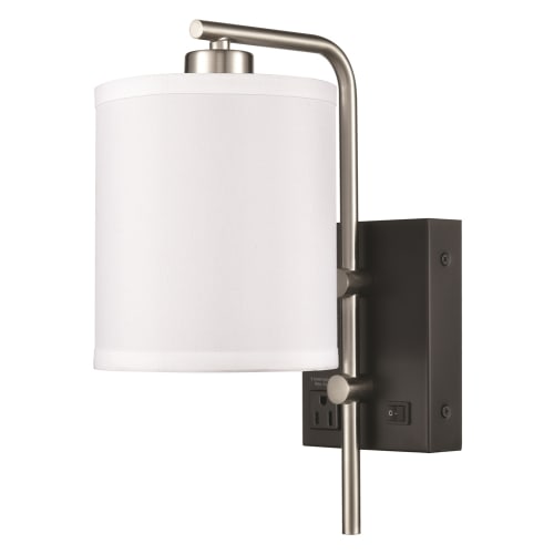 Valeria Single Wall Sconce, Hardwire,  Brushed Nickel and Black Powder Coat, Pure White Linen